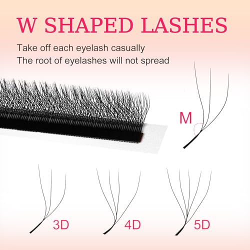 AuReve 5D W-Style Premade Eyelash Extensions C Curl 8-15mm Mix Black - Easy Fan Lashes