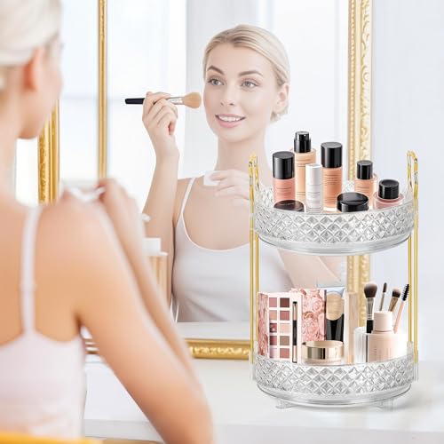 360° Rotating Makeup Organizer - Adjustable Perfume Storage for Dresser