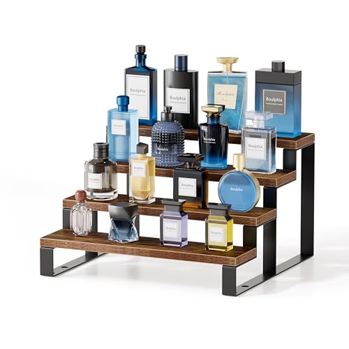 4-Tier Wooden Cologne Organizer Stand for Men - Desktop Fragrance Display