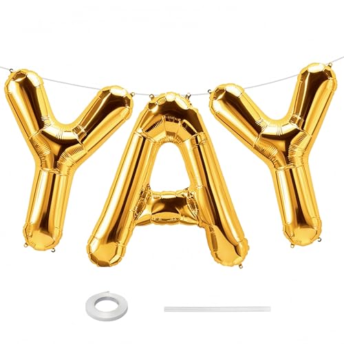40-Inch Gold YAY Balloon Banner - Giant Foil Party Decoration