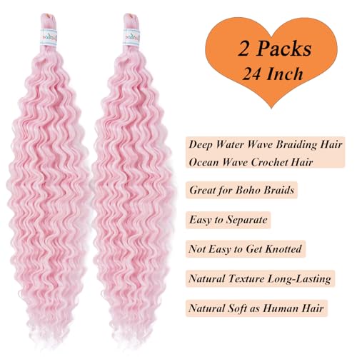 Pastel Pink Ocean Wave Crochet Hair - 24 Inch Boho Curls (2 Packs)