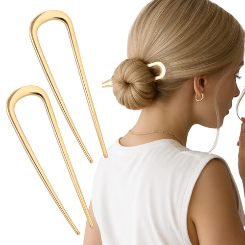 JIRIS 2PCS Gold 4.3-Inch U-Shaped French Hair Pins for Women & Girls - Set1