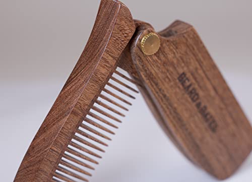 Beard & Bates Folding Solid Wood Sandalwood Switchblade Comb – Anti-Static Beard Hair Grooming