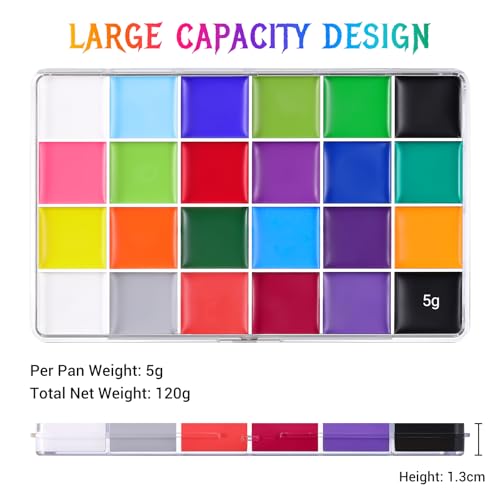 BOBISUKA 24-Color Water Activated Face and Body Paint Palette for SFX Makeup