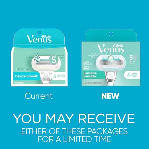 Gillette Venus Deluxe Smooth Sensitive Razor Blade Refills, 4 Count