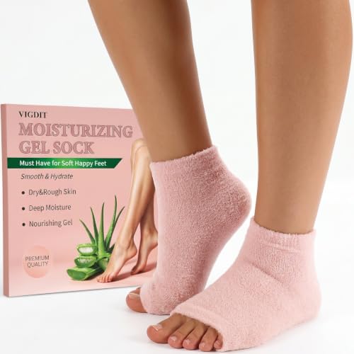 Pink Vigdit Toeless Moisturizing Gel Socks for Dry Cracked Heels Women Gift M