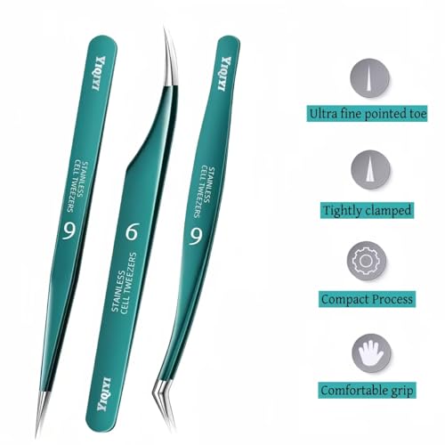 YiQiYi 3 Pack Eyelash Extension Tweezers Set - Straight & Curved Precision Tools