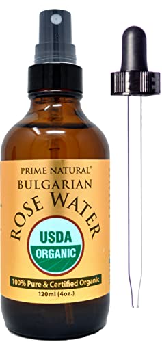 PRIME NATURAL Organic Rose Water Spray - Hydrating Facial Toner & Hair Mist, 4oz