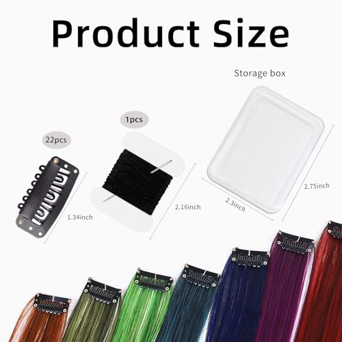 22 Pcs Black Hair Extension Clips with Needle & Thread Kit
