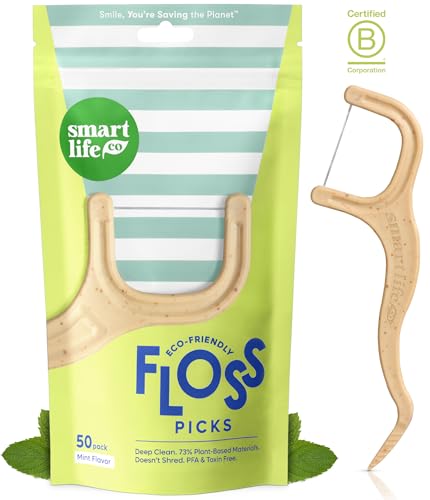 Eco-Friendly Dental Floss Picks - 50ct Straw Wheat Vegan Mint
