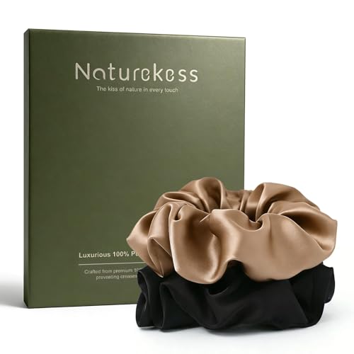 NatureKess XL Mulberry Silk Scrunchie - Anti-Breakage Hair Tie for Sleeping