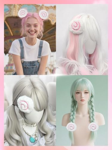 White Fish Cake Hair Clips - Cute Plush Accessories for Women