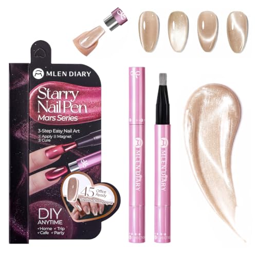 MLEN DIARY 1-Step Magnetic Cat Eye Nail Polish Pen Stellar Champagne - Long Lasting, Beginner Friendly, No Base or Top Coat Needed