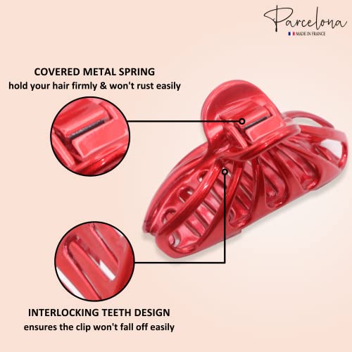 Parcelona Glossy Red 2.75" Hair Claw Clip for Women & Girls