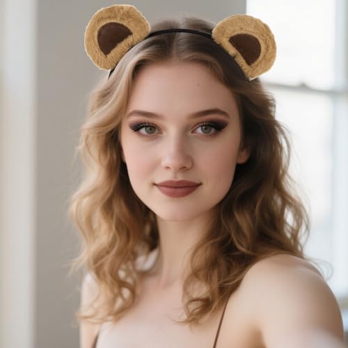 Khaki Bear Ears Headband - 3Pcs Cute Plush Costume Accessory
