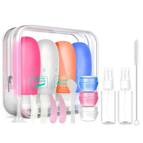 Teapile 4-Pack 3oz Leak-Proof Silicone Travel Bottles with Toiletry Bag