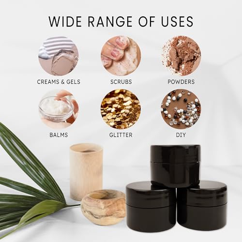 Beauticom 36 Black Plastic Jars with Foam Lined Lid - 7g/7ml