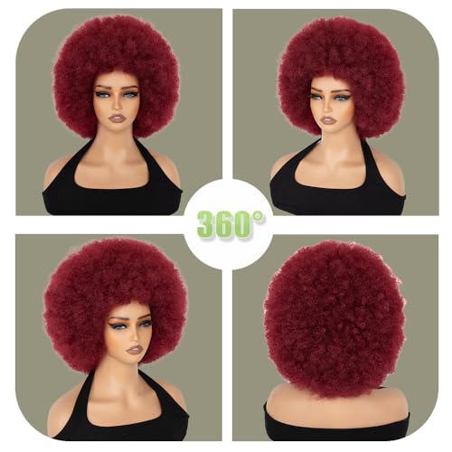 Black Women's Short Curly Afro Wig - Bouncy, Natural-Looking Synthetic 70s Style