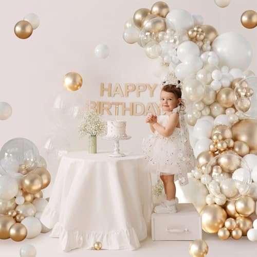 Pearl Champagne Gold & White Balloon Garland Arch Kit