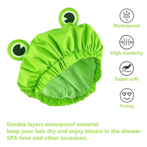 LamaMe Frog Shower Cap - Waterproof Reusable Double-Layer Hair Cap for Women