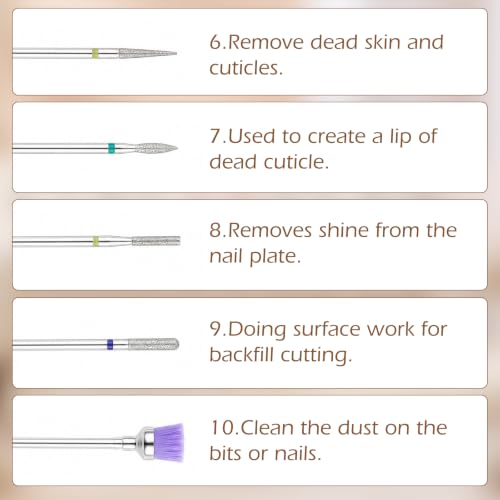 Professional Nail Drill Bits Set - 10 PCS for Acrylic & Gel Nails