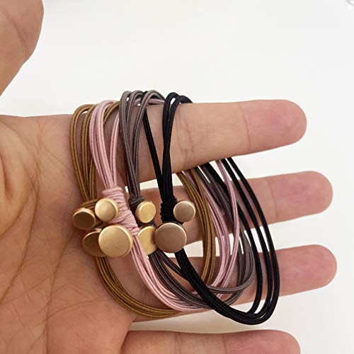 Colorful Hair Ties with Metal Circle Beads - 8 Count Set