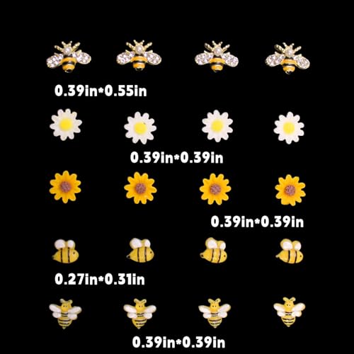 100Pcs 3D Bee Nail Charms & Daisy Flower Rhinestones