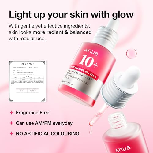 Anua Niacinamide 10 + TXA 4 Serum, Dark Spot Care, Hyaluronic Acid, Tranexamic Acid, Lightweight & Hydrating All-in-One Daily Facial Serum for Glass Skin, Korean Skincare, 1.01 fl.oz