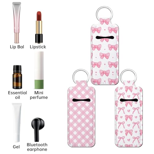 Pink Chapstick Holder Keychain Set - 3 Cotton Lip Balm Holders