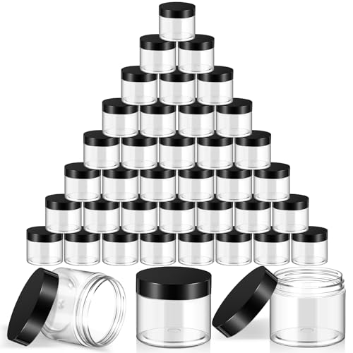 SATINIOR 36 Pack 1 oz Black Plastic Jars with Lids, Airtight Cosmetic Containers