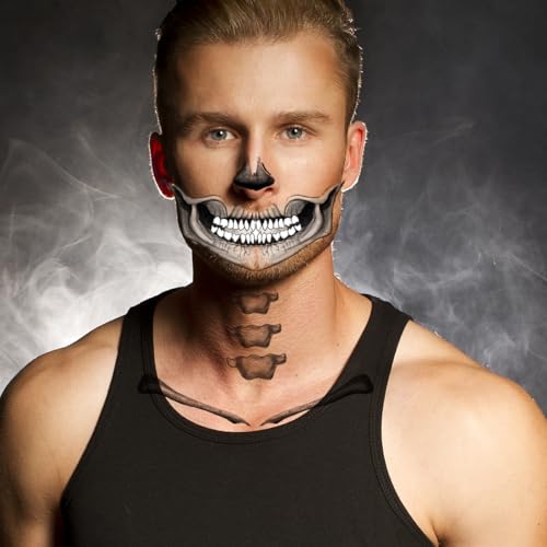 Mouth Skull Temporary Face Tattoo for Men and Women - Halloween, Party, Cosplay