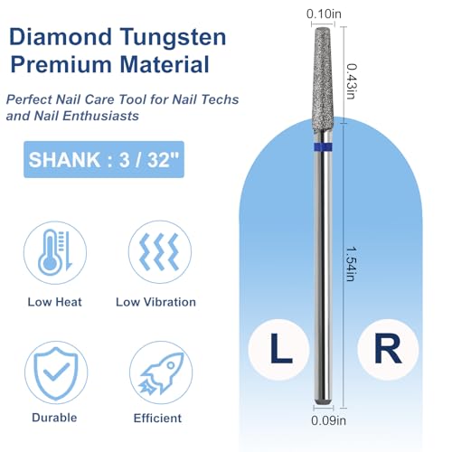 HungGato Style5 Cone Shape Cuticle Drill Bit 3/32'' Medium Grit for Nail Care