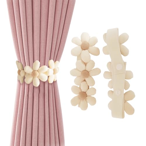 Flower Curtain Tiebacks - 2 Pack Decorative Holdbacks with Buttons