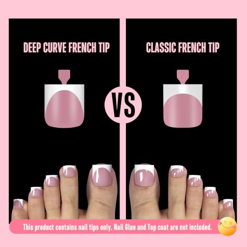 NOVO OVO Berry Pink French Tip Toe Nail Tips, 240 Pcs Deep Curve Soft Gel