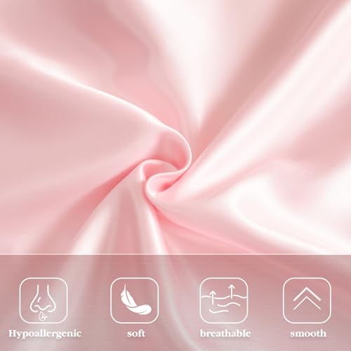 Pink Ruffle Satin Pillowcase Set of 2 - 20x30 Inches, Luxurious Comfort