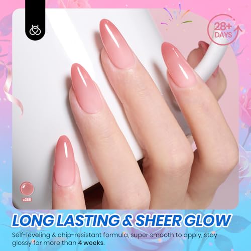 Beetles Nude Gel Nail Polish Set - 6 Colors Nude Pink Brown Neutral Jelly Gel Polish Kit Sheer Translucent Effect Soak Off UV Nail Art Design Drunken Rose Collection Manicure Gift for Women