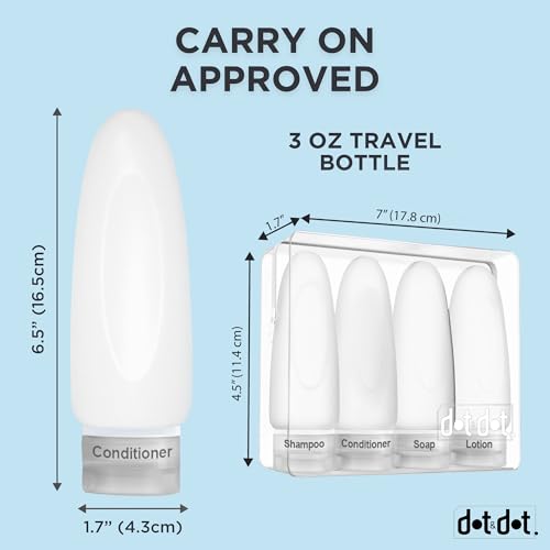 Dot&Dot 3oz All White Leak-Proof Travel Bottles Set of 4 TSA Approved Silicone Containers