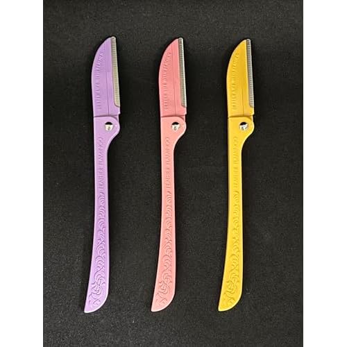 Feather Flamingo Facial Touch Up Stainless Steel Razor for Eyebrow and Face Hair Removal - 3 Pack | Foldable and Long-Lasting
