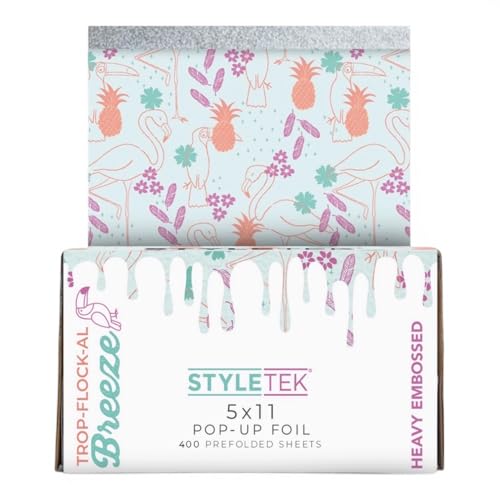 STYLETEK Tropical Flamingo Pop-Up Foil for Hair Coloring, 400 Sheets, Heavy Embossed Salon Foil