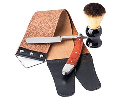 YU&CH Straight Razor Shaving Kit with Leather Strop & Brush