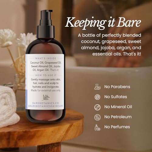 BARE BOTANICS Unscented Body Oil - Natural Moisturizer for Skin, Hair & Nails