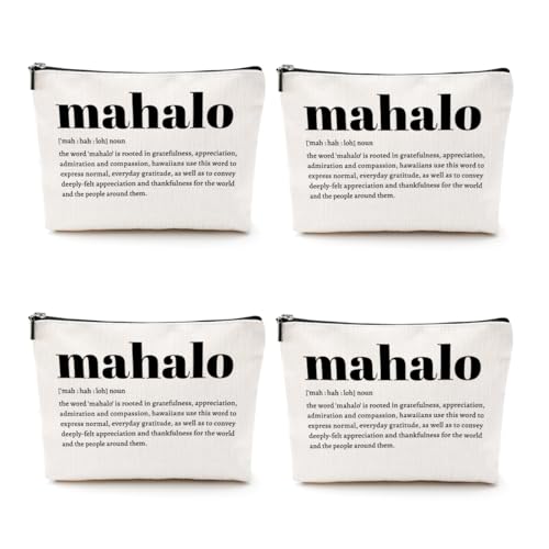 Hawaiian Print Makeup Bag Set - 4pcs Cotton Linen Cosmetic Travel Pouch