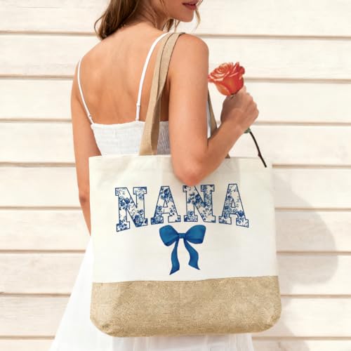 Reusable Blue Floral Tote Bag & Makeup Bag for Grandma - Travel & Shopping Gift