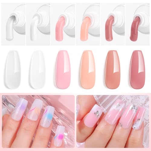 Makartt Poly Nail Gel Kit - 6 Clear Nude Pink Colors for Nail Extensions