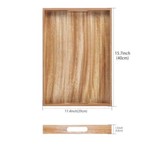 Krismax Rustic Wooden Serving Tray with Handles - 15.7x11.4 Inch