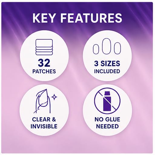 Nail Repair Patches - Clear Self-Adhesive Tabs for Broken Fingernails | Instant Protection for Chips & Splits - 32 Pre-Shaped Sheets