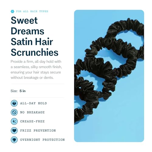 GIMME Medium Satin Scrunchies - No-Breakage, Crease-Free Hair Ties - 4 Pack - Black
