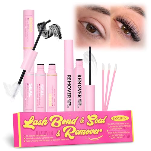 FANXITON Lash Bond and Seal Kit (Black+Clear) with Remover for Cluster Lashes
