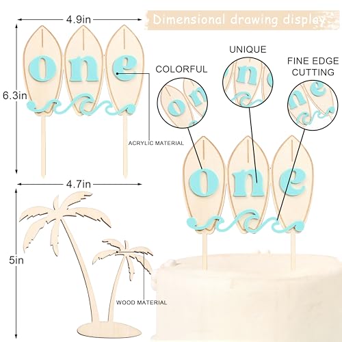 Surfboard Birthday Cake Topper - Big One Wave Surf Wood Decoration