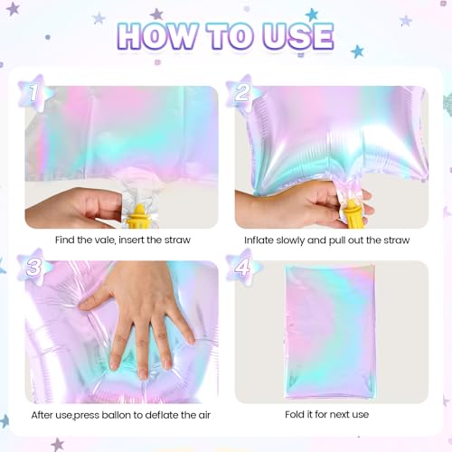 Iridescent Star Balloons - 18-Inch Foil Pack of 10 for Parties